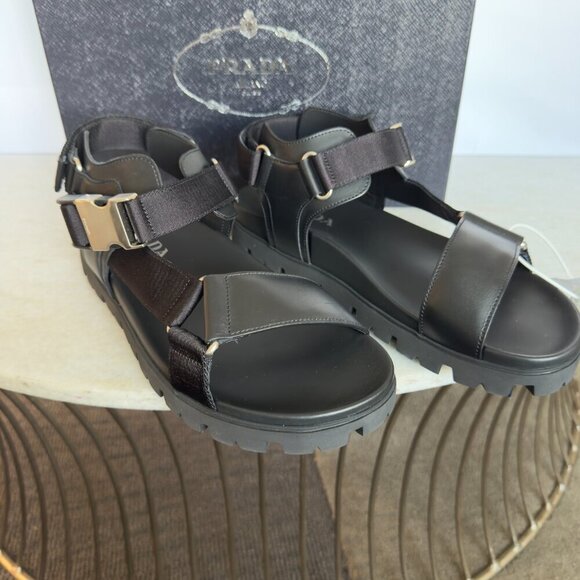 Prada‎ Nastro Black Canvas and Leather Tape Men\'s Sandal, 10.5 - - 2x3055 main image 11
